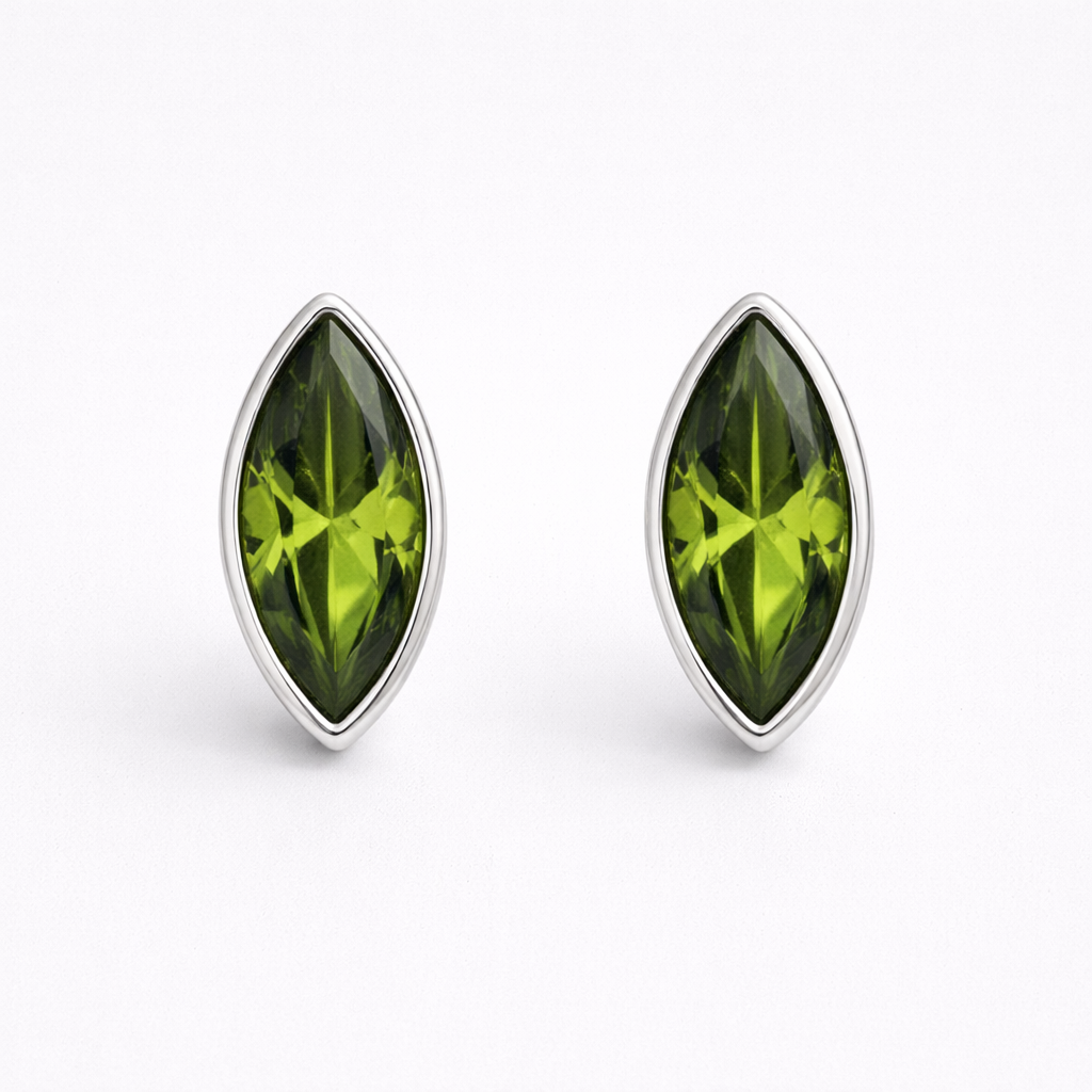 Marquise Peridot Stud Earrings Sterling Silver Green Gemstone August Birthstone
