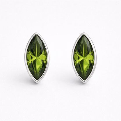 Marquise Peridot Stud Earrings Sterling Silver Green Gemstone August Birthstone