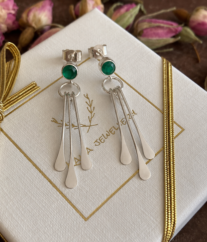 Sterling Silver Green Onyx Dangle Earrings