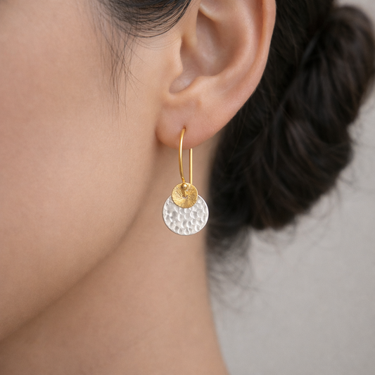 Two tone disc earrings