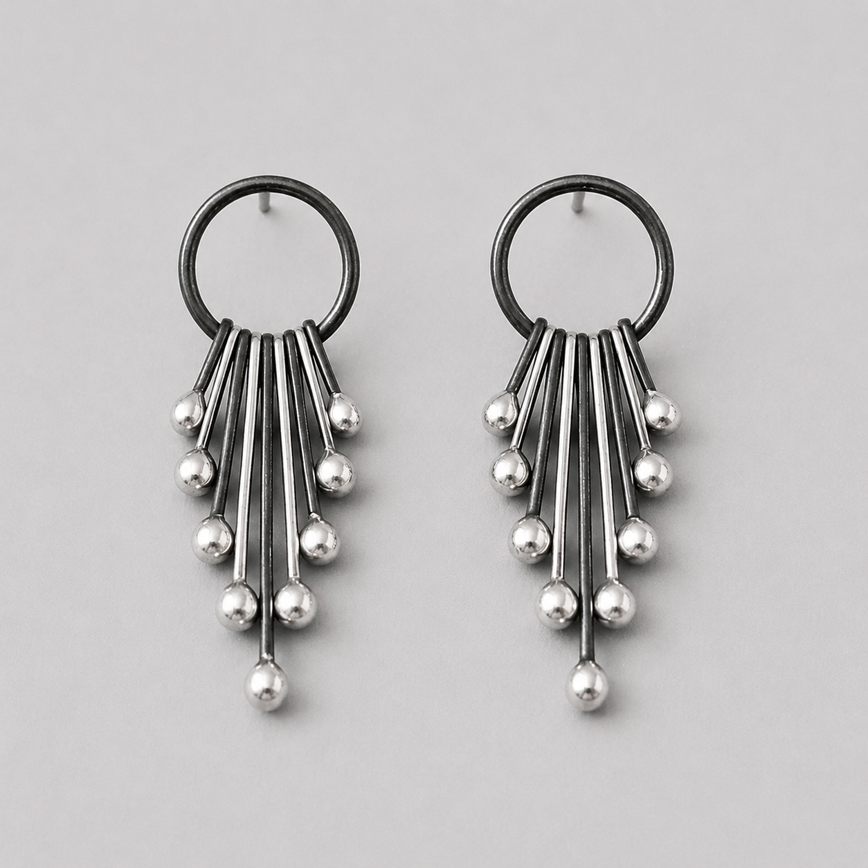 Handmade long sterling silver stud earrings.