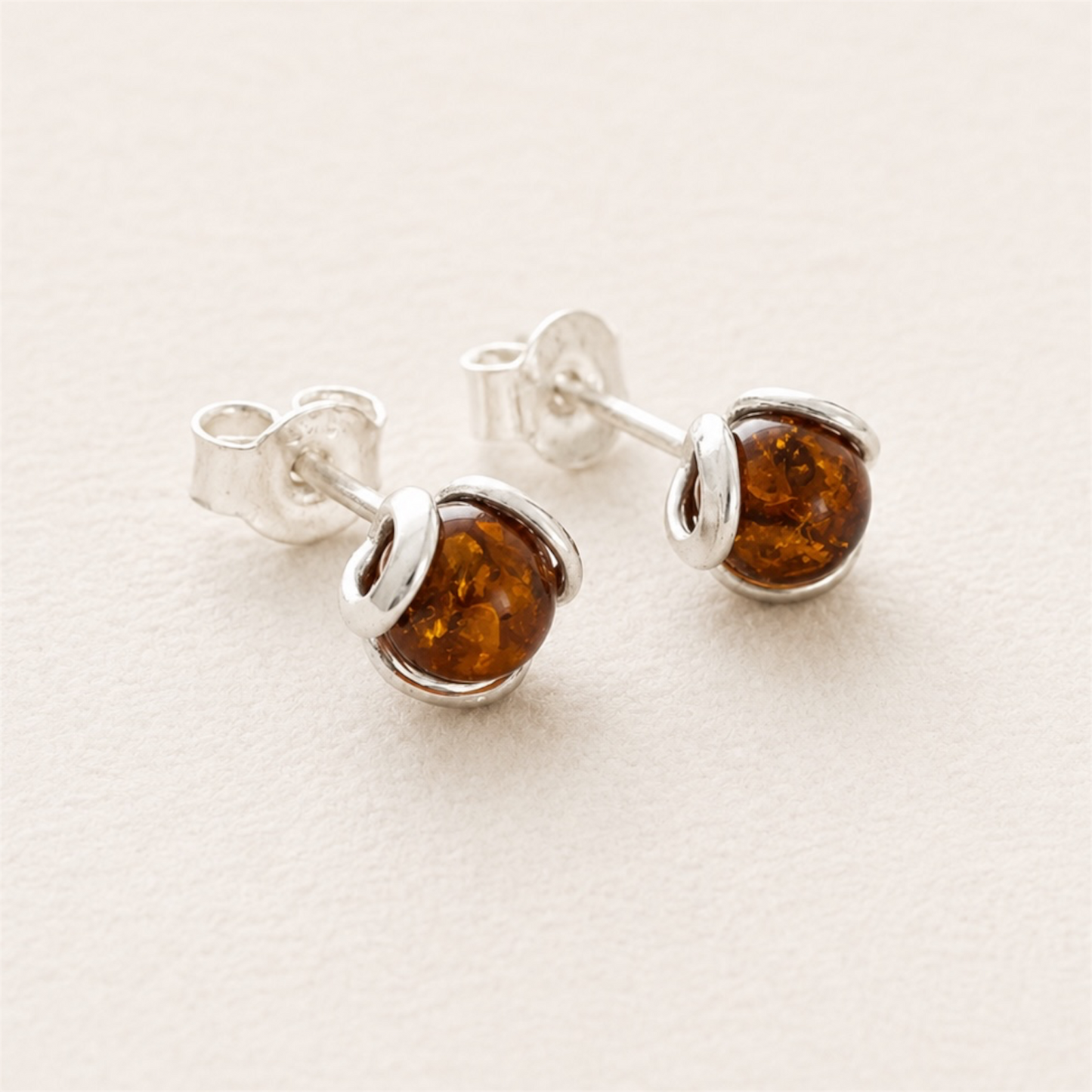 Sterling Silver Amber Ball Stud Earrings