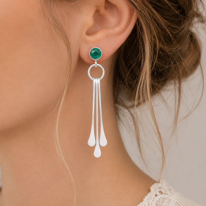 Sterling Silver Green Onyx Dangle Earrings
