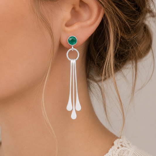 Sterling Silver Green Onyx Dangle Earrings