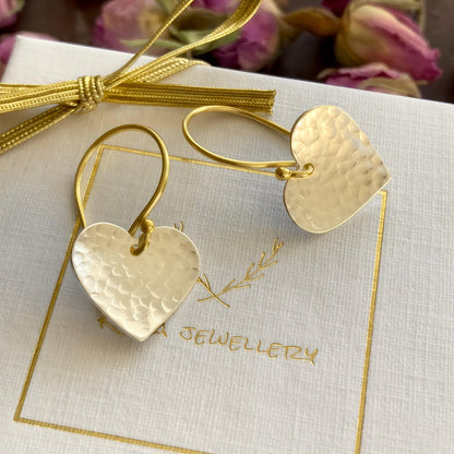 Two Tone Heart Dangle Earrings.