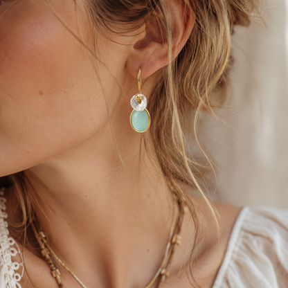 Two Tone Gold Vermeil & Sterling Silver Amazonite Earrings
