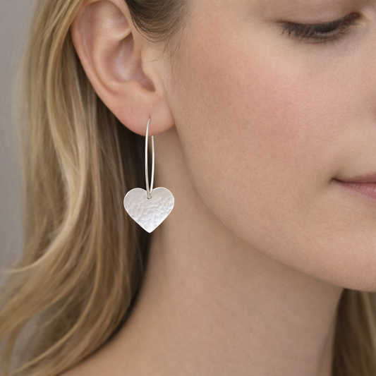 Textured sterling silver heart earrings