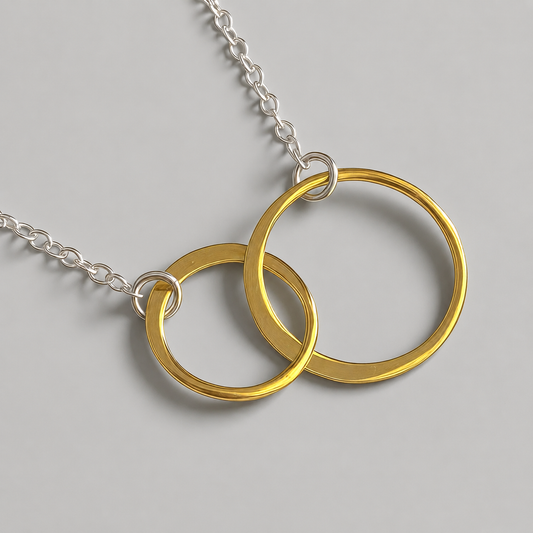 Gold vermeil and sterling silver interlocking circles necklace.