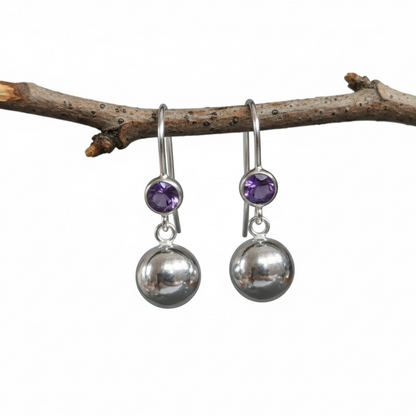 Sterling Silver Amethyst Ball Dangle Earrings