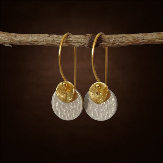 Two tone disc earrings