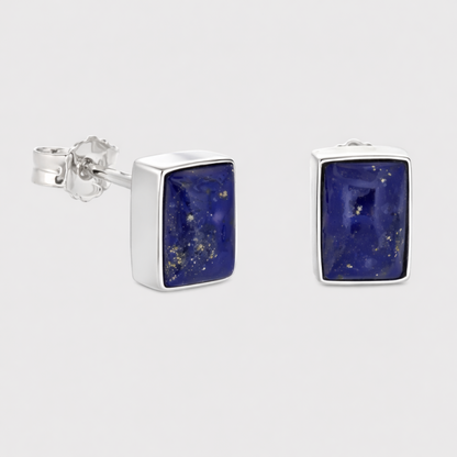 Lapis Lazuli Stud Earrings in 925 Sterling Silver – Rectangular Natural Blue Gemstone Studs