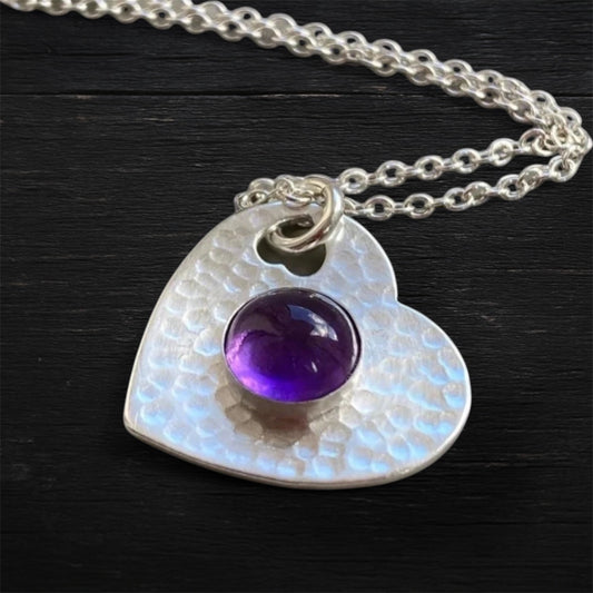 Amethyst sterling silver heart necklace
