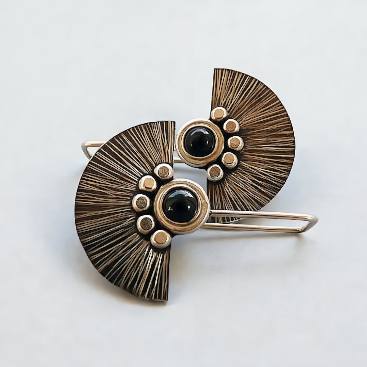 Black onyx sterling silver fan earrings.