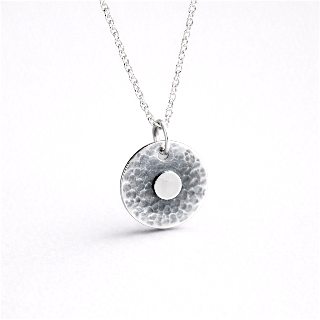 Handmade Sterling Silver Hammered Disc Necklace Textured and Oxidised Design