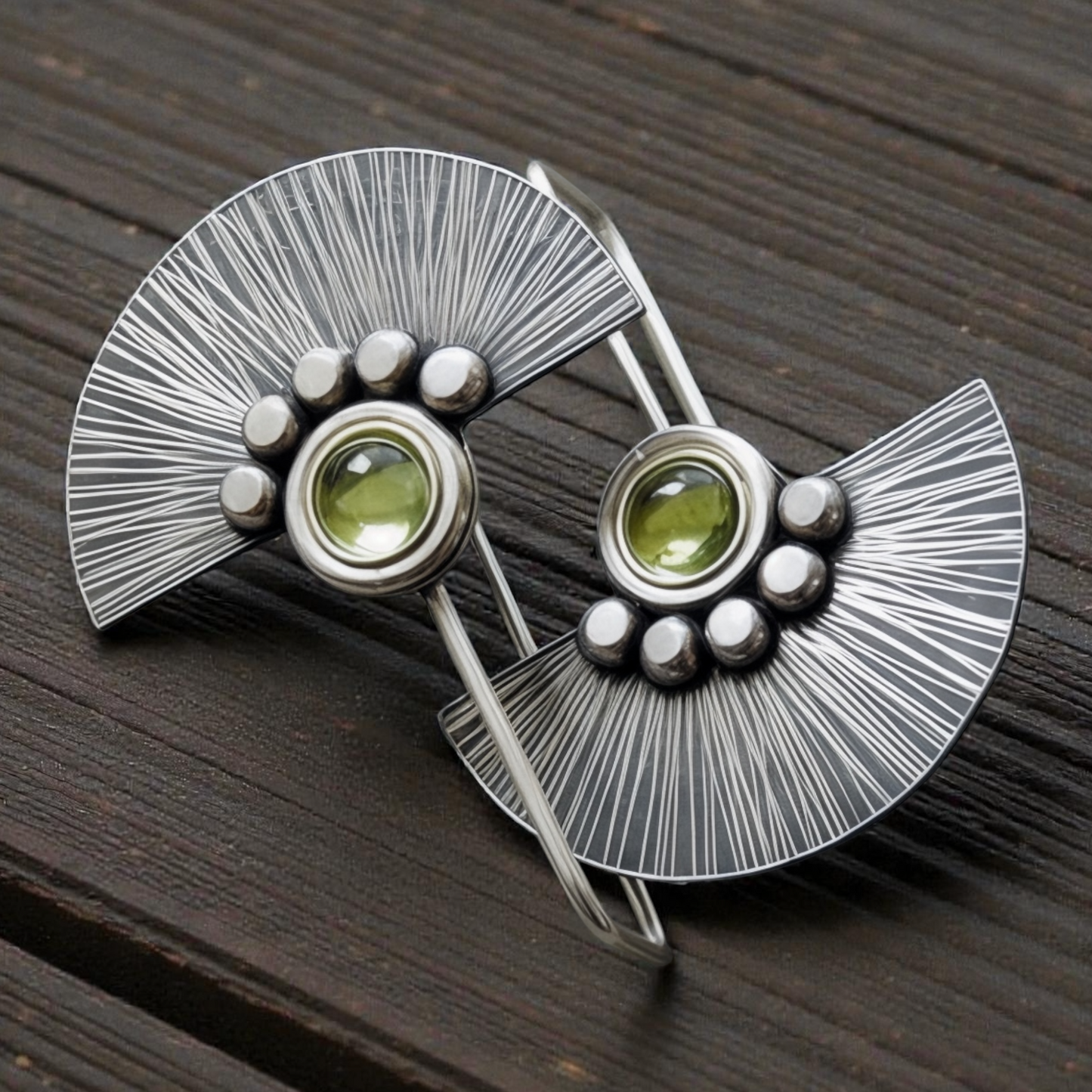 Peridot Sterling Silver Fan Earrings.