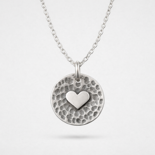 Sterling silver heart disc pendant