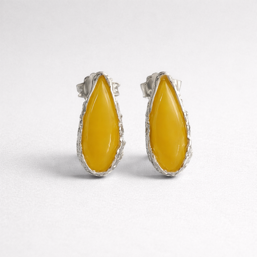 Sterling Silver and Yellow Amber Stud Earrings