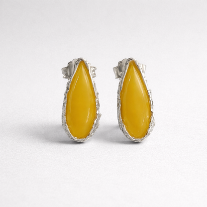 Sterling Silver and Yellow Amber Stud Earrings