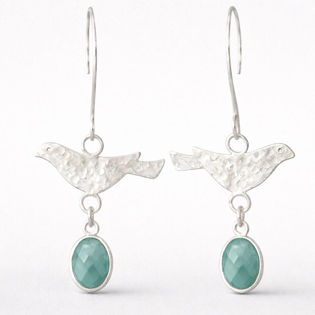 Amazonite Earrings – Sterling Silver Bird Dangle Earrings – Faceted Gemstone Drop