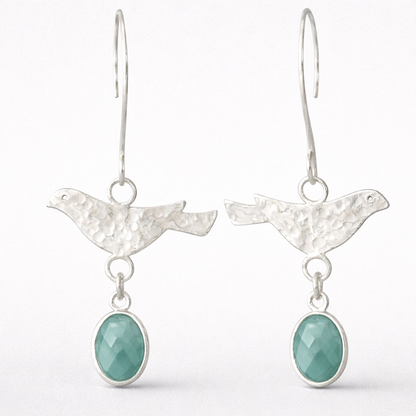Amazonite Earrings – Sterling Silver Bird Dangle Earrings – Faceted Gemstone Drop