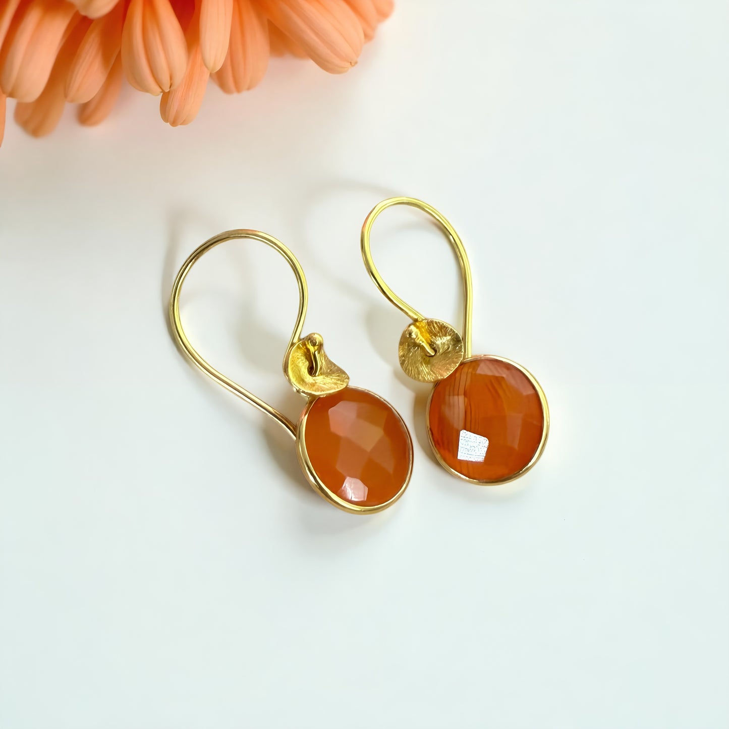 Carnelian Gemstone Earrings in Gold Vermeil