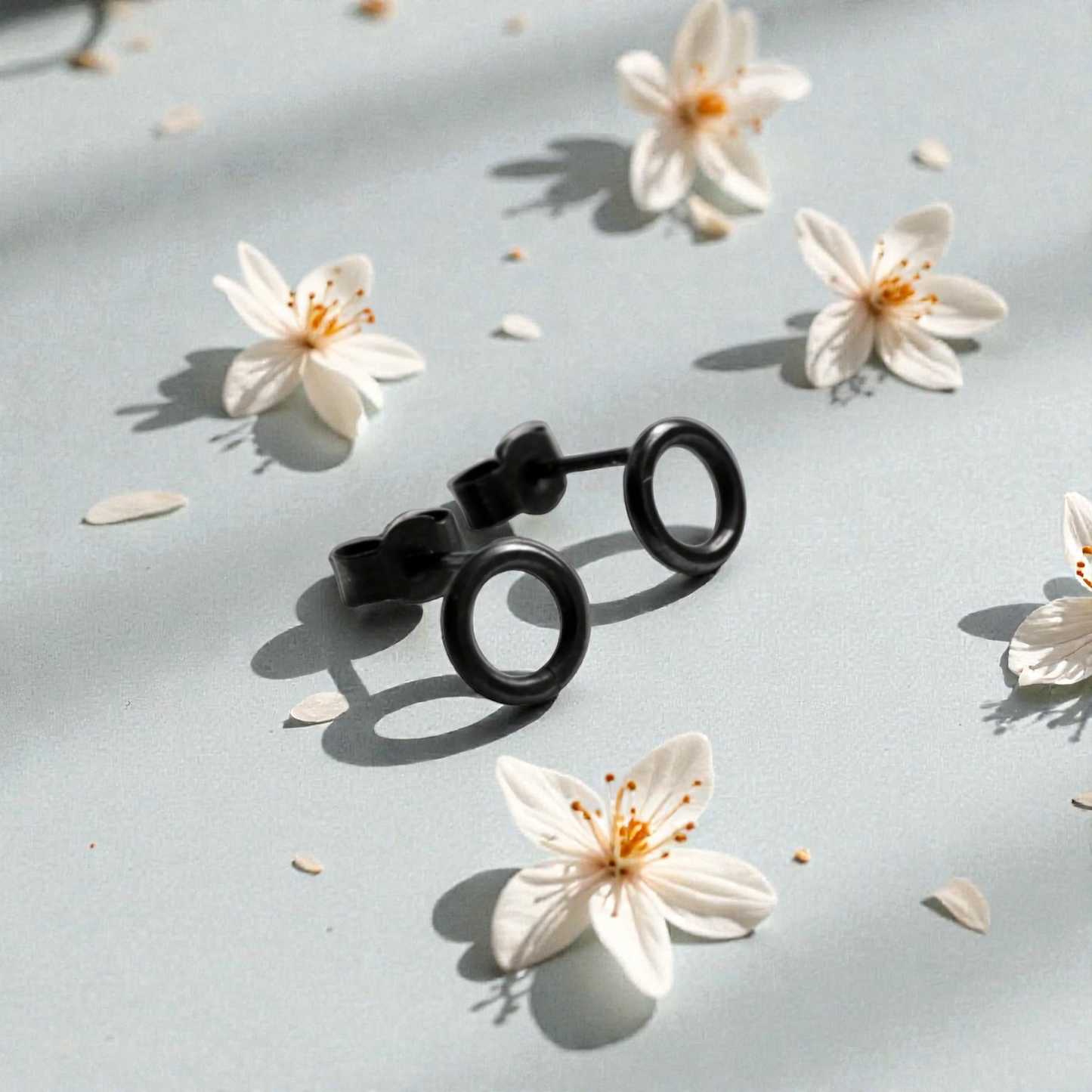 Oxidised sterling silver circle stud earrings.