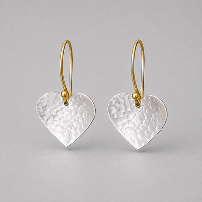 Two Tone Heart Dangle Earrings.