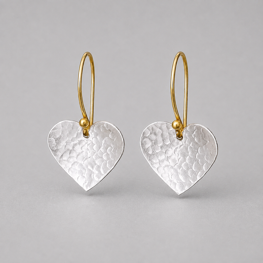 Two Tone Heart Dangle Earrings.