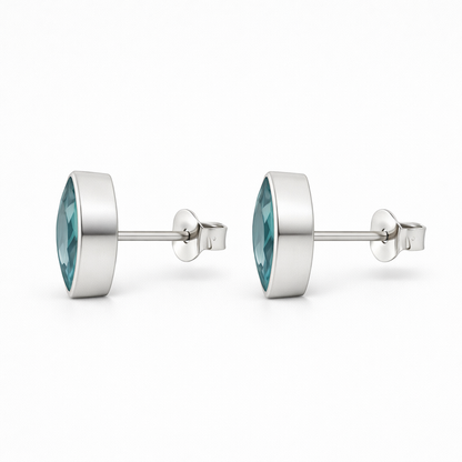 Blue Topaz Stud Earrings Sterling Silver – Marquise Gemstone Earrings – December Birthstone Jewellery