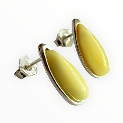 Baltic Yellow Amber and Sterling Silver Stud Earrings