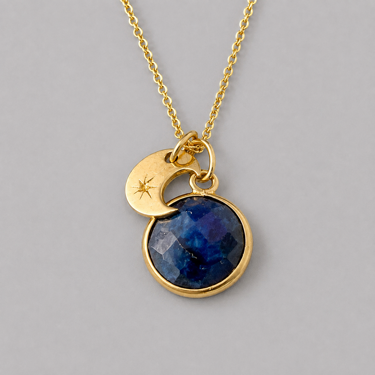 Sapphire & Crescent Moon Gold Vermeil Necklace