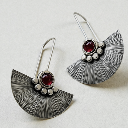 Garnet Fan Sterling Silver Earrings