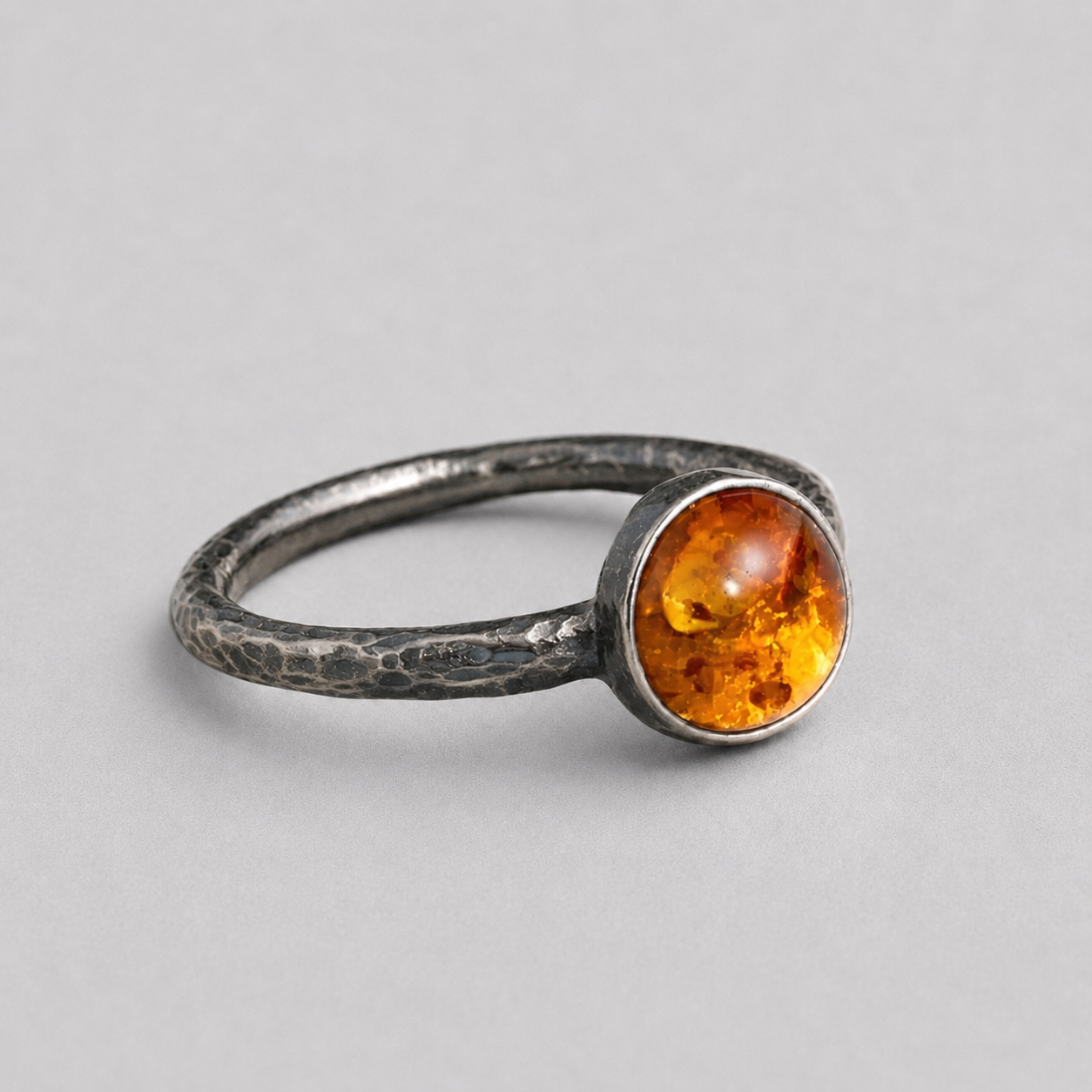 Amber rustic oxidised sterling silver ring. Made to order.