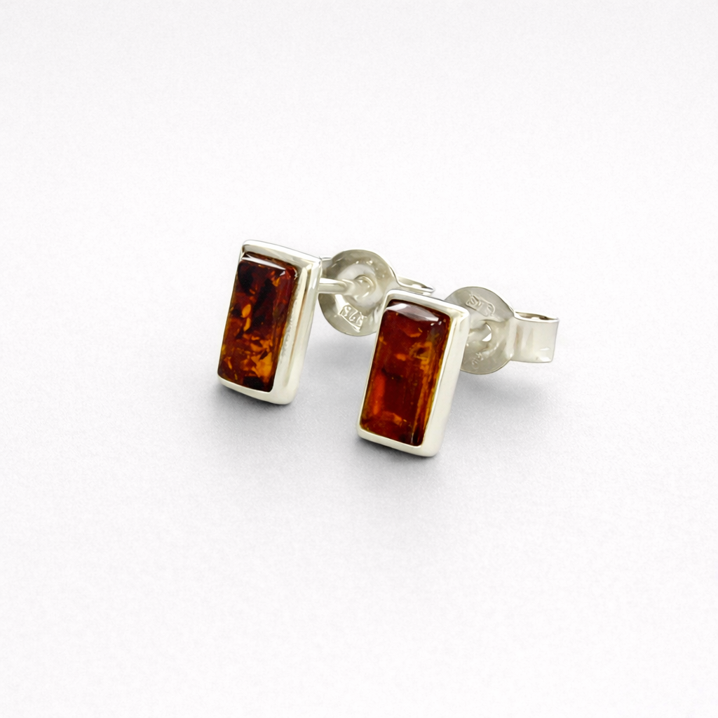 Baltic Amber and Sterling Silver Rectangular Stud Earrings