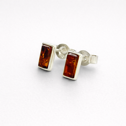Baltic Amber and Sterling Silver Rectangular Stud Earrings