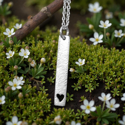 Hammered heart sterling silver rectangular necklace.