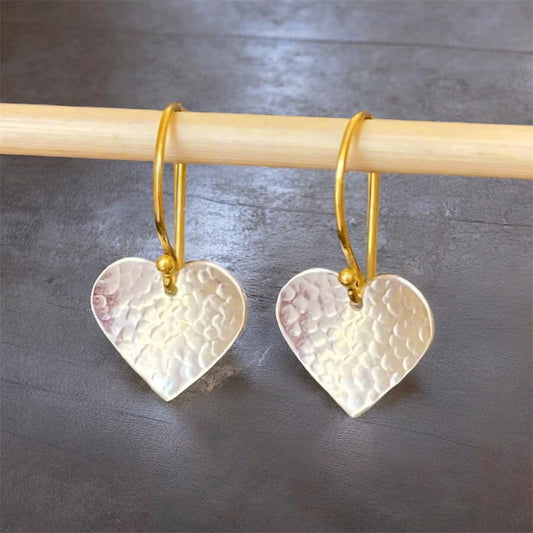 Two Tone Heart Dangle Earrings.