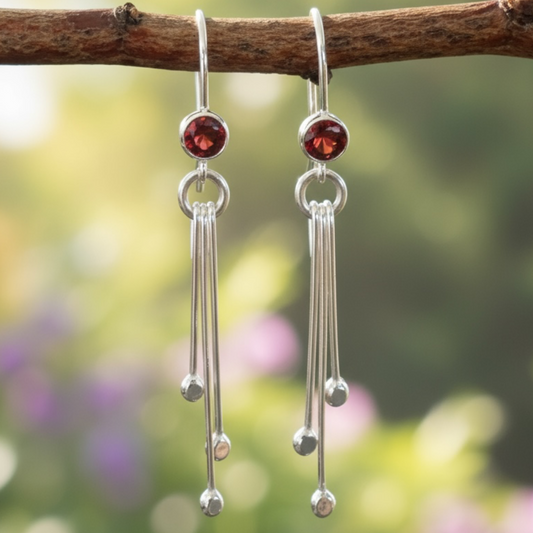 Garnet sterling silver dangle earrings.