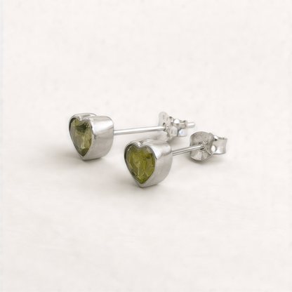 Peridot Heart Stud Earrings in Sterling Silver