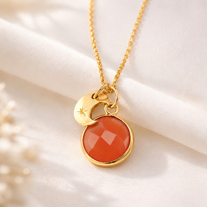 24k Gold Vermeil Carnelian & Crescent Moon Necklace