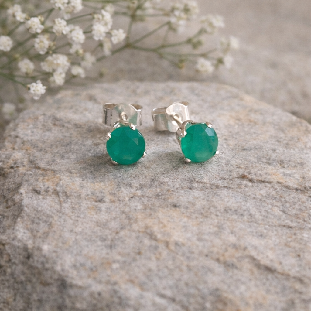Green onyx sterling silver stud earrings.