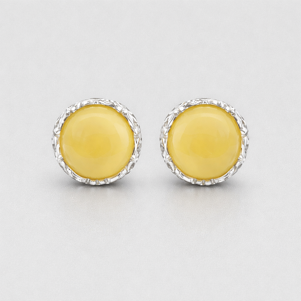 Honey Baltic Amber Stud Earrings – Round Amber in 925 Sterling Silver
