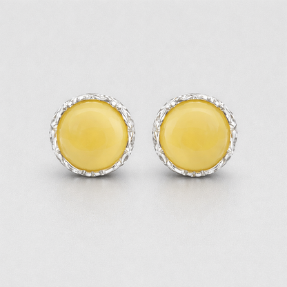 Honey Baltic Amber Stud Earrings – Round Amber in 925 Sterling Silver