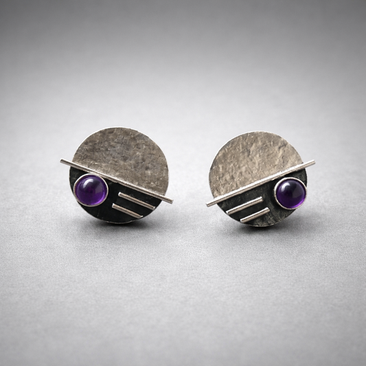 Sterling Silver Disc Stud Earrings – Amethyst, Peridot or Garnet