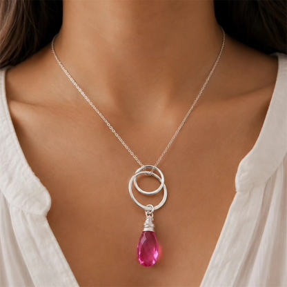Tourmaline, two circles sterling silver necklace.