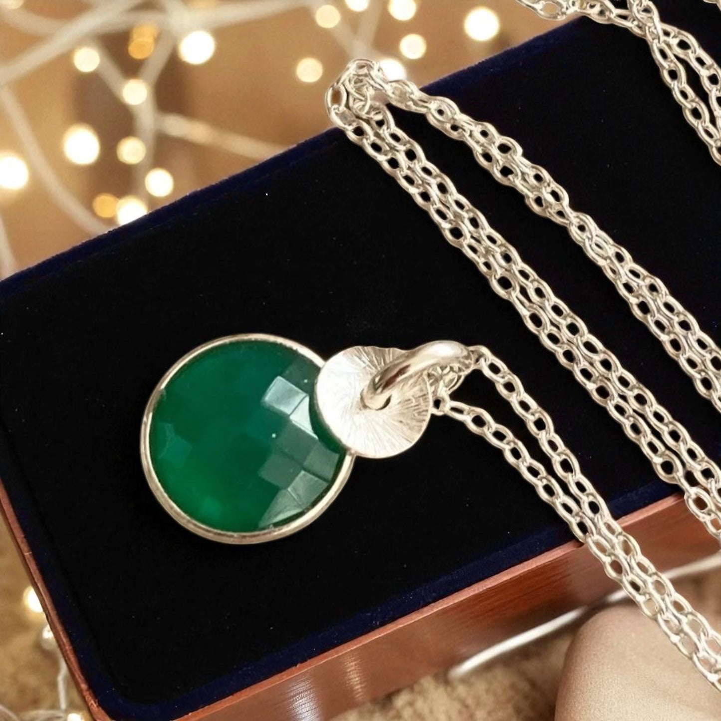 Green onyx sterling silver necklace
