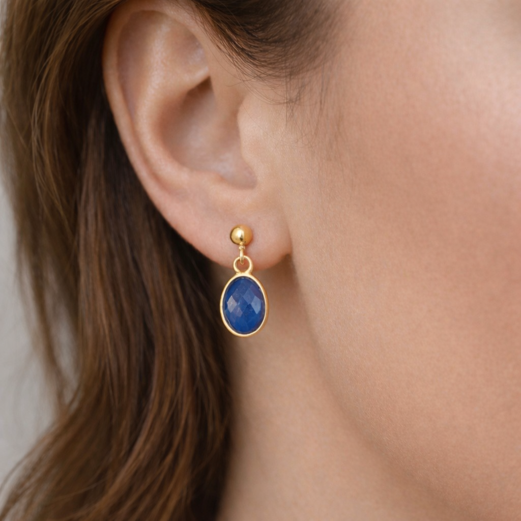 Garnet Gold Vermeil Drop Earrings – Also Available in Green Onyx, Citrine, Lapis Lazuli