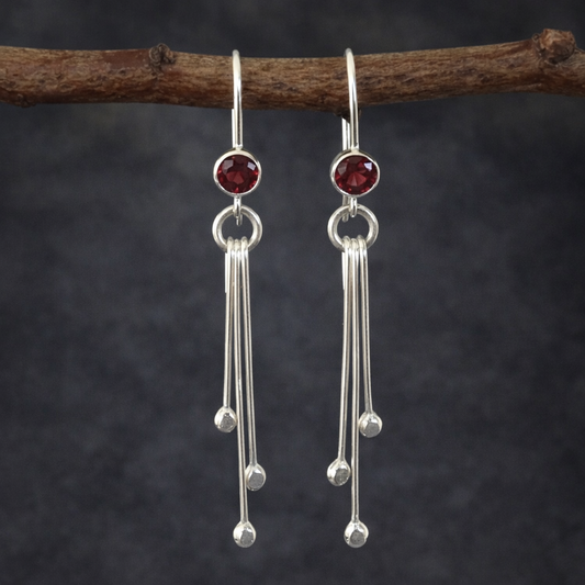 Garnet sterling silver dangle earrings.