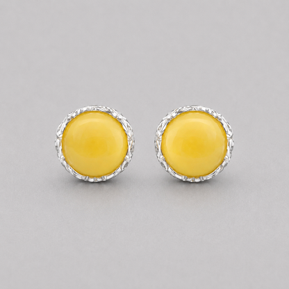 Honey Baltic Amber Stud Earrings in 925 Sterling Silver