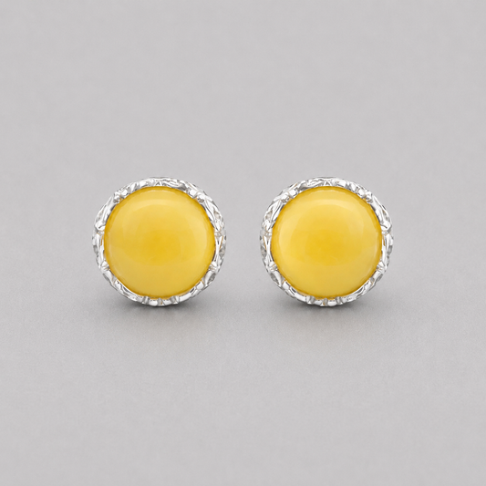 Honey Baltic Amber Stud Earrings in 925 Sterling Silver